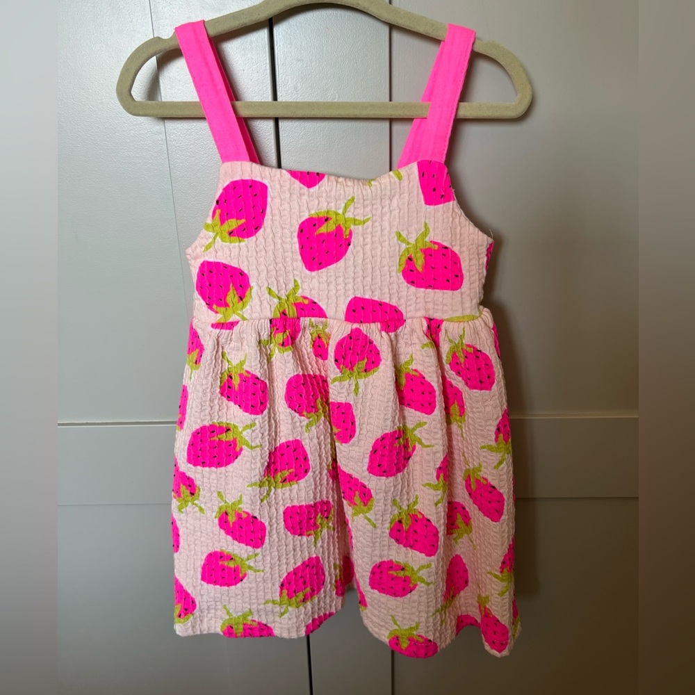 Zara Neon Pink Strawberry Patterned Dress Size 3